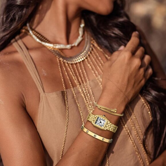 Women’s Gold Bangle Watch and Bracelet Set Elegant Timepieces Jewelry Gift - Picture 6 of 8